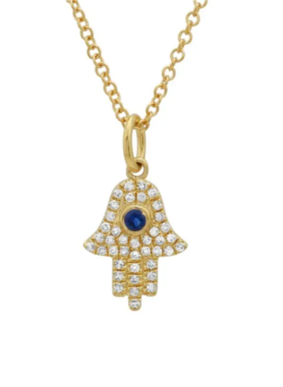 14k Pave Hamsa Necklace