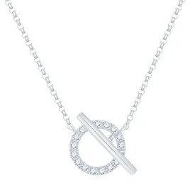 18K White Gold Diamond Circle Toggle Necklace