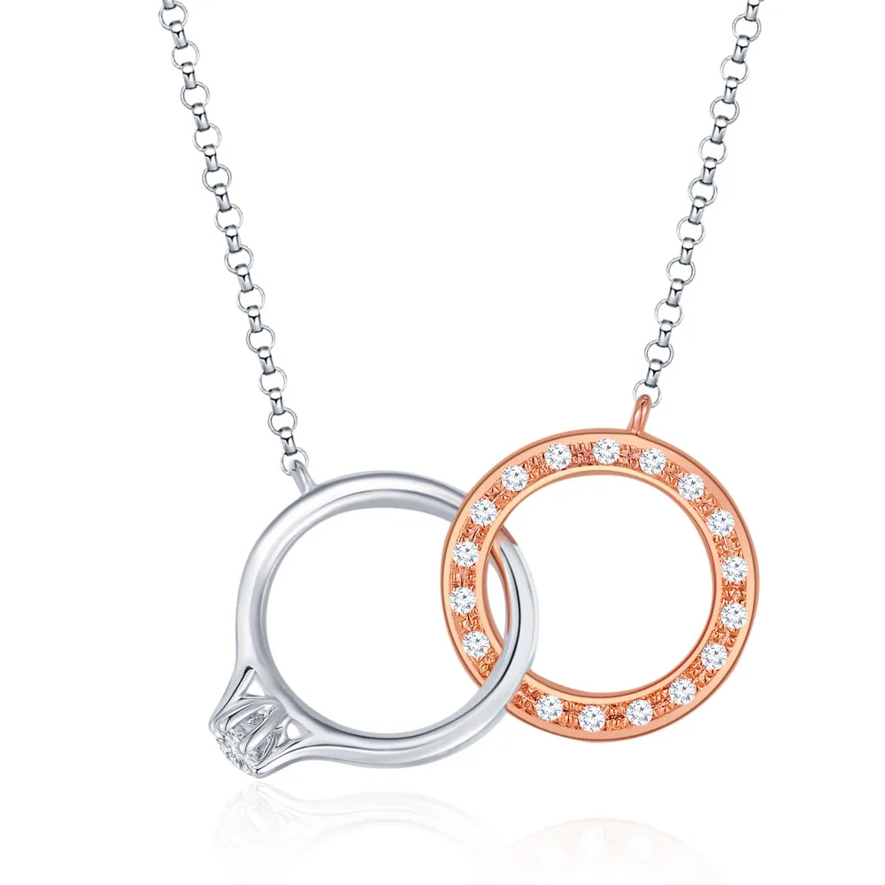 18K White Rose Gold Diamond Two Ring Necklace