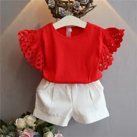 2pcs Shorts and Frill Shirt Set