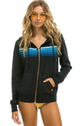 5 Stripe Zip Up Hoodie ~ Charcoal / Blue