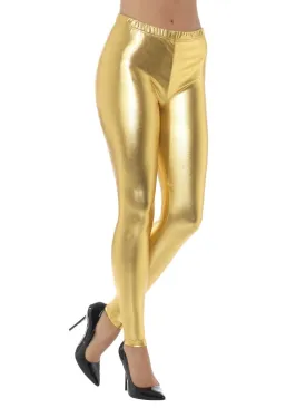 80s Metallic Disco Leggings, Gold