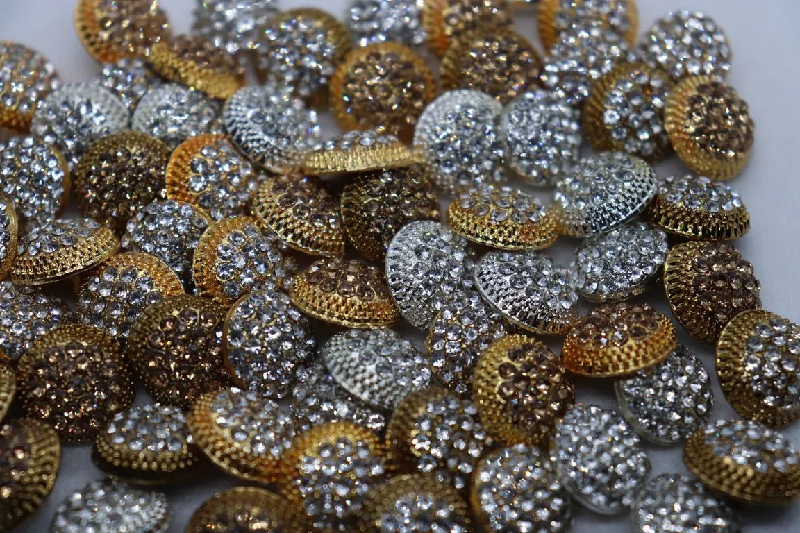 Assorted Dark Gold Silver Gold Stone Studded Fancy Metal Button