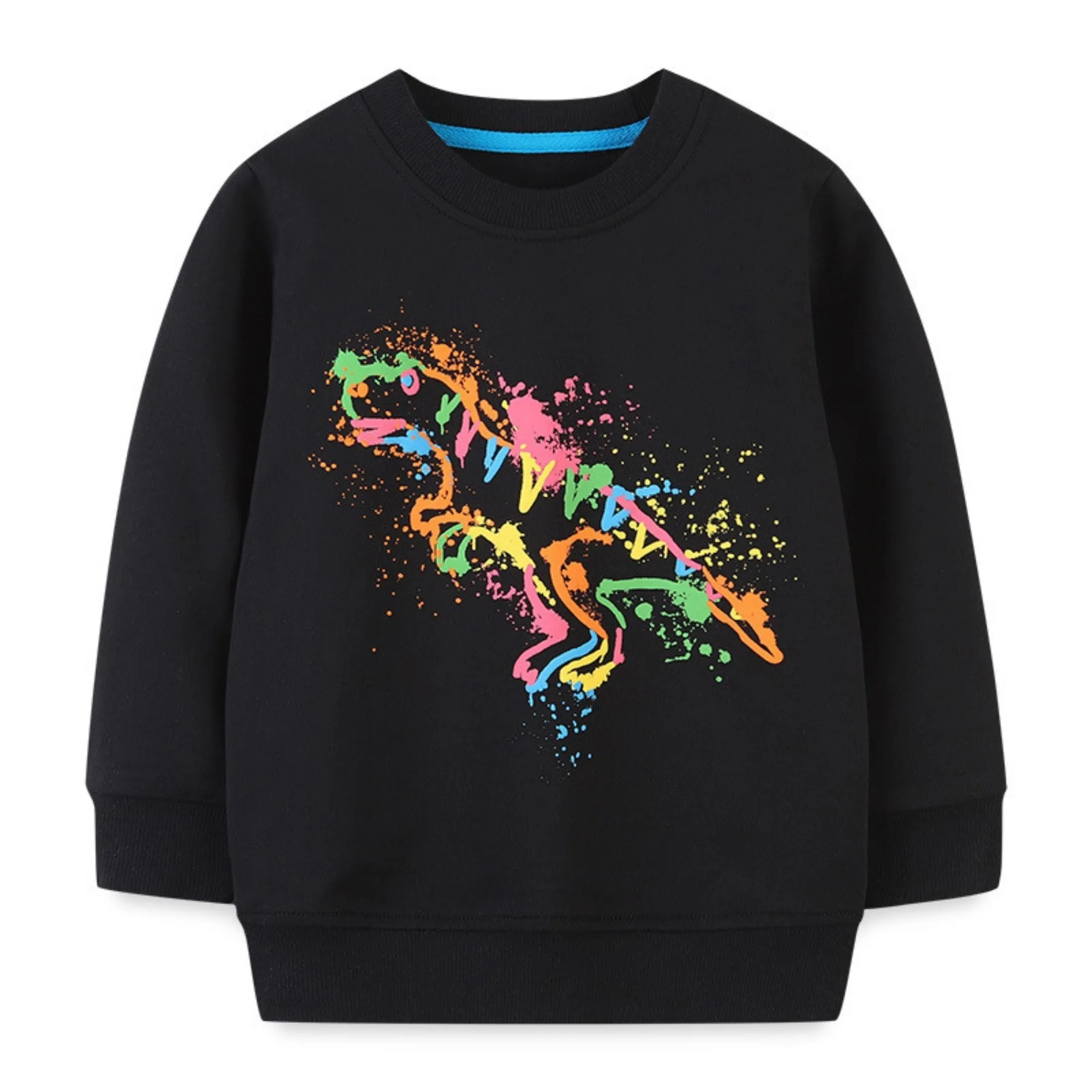 Coloured Dino Round Neck Sweat Shirt ,Black