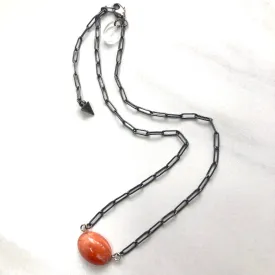 Coral Marbled & Paperclip Trinket Necklace