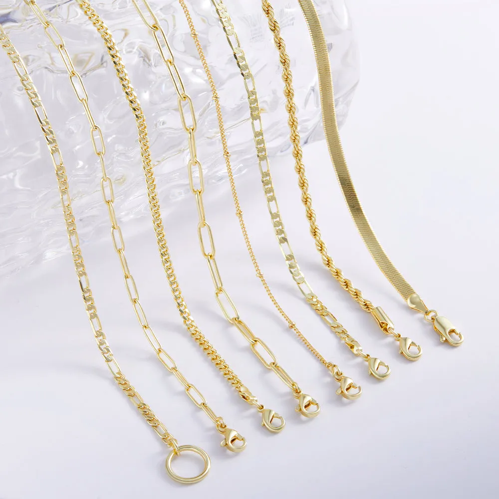 Dainty 14K Gold Layered Necklaces- Cuban 3mm Paperclip Figaro