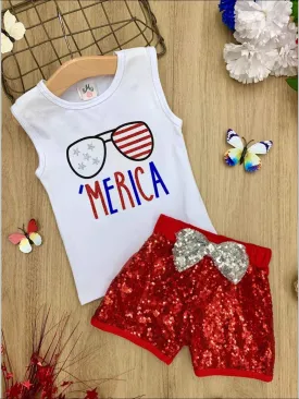 'Merica Top and Sequin Bow Short Set