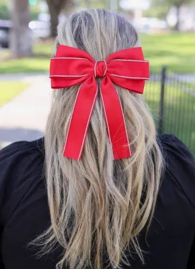 Winifred CZ Lined Hair Bow RED